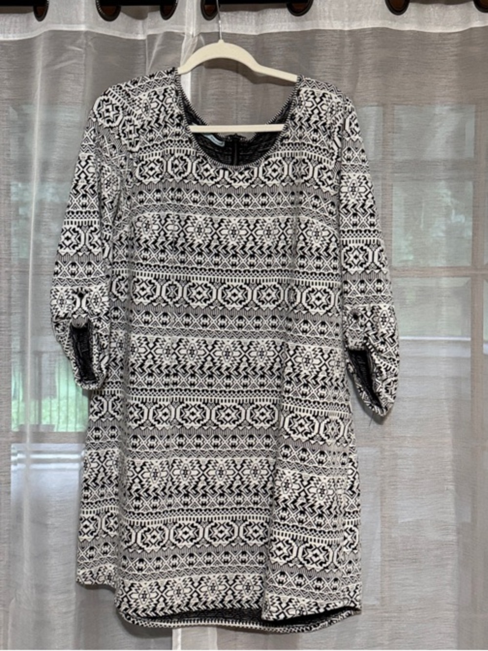 Maurices Black and White Geometric 3/4 Sleeve  Dress